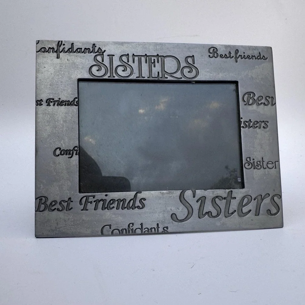 VTG 90s Frame Sisters Pewter Engraved Besties Tabletop Photo Gift BFF Sissy